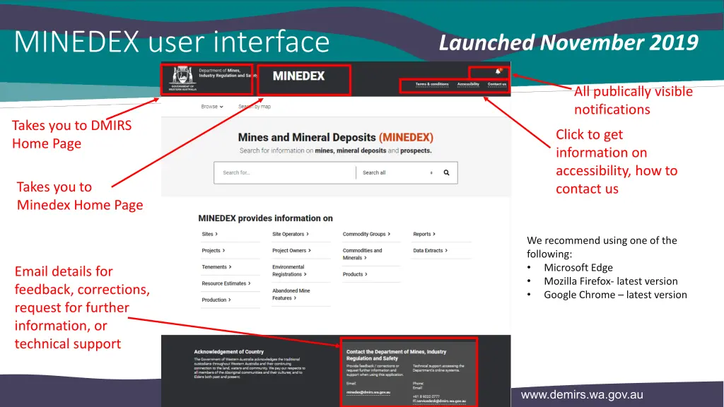 minedex user interface