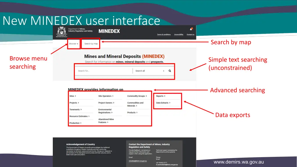 new minedex user interface