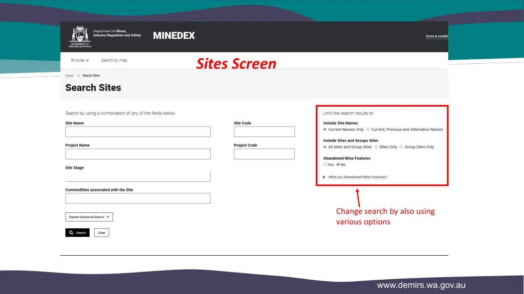 sites screen