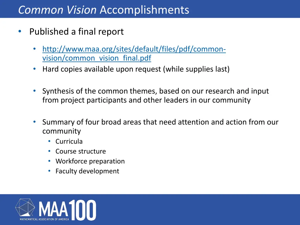 common vision accomplishments