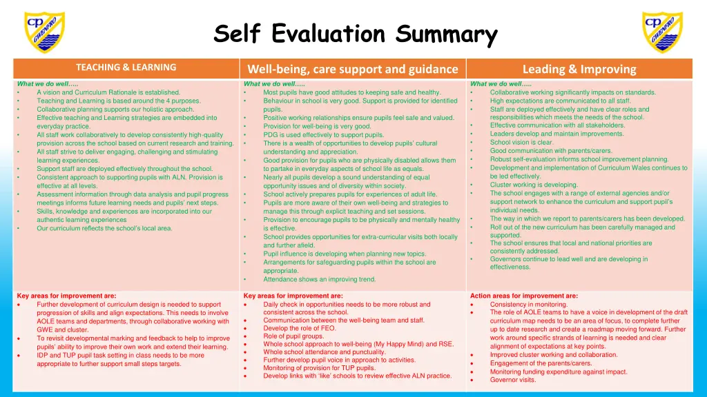 self evaluation summary