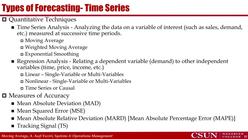 types of forecasting time series