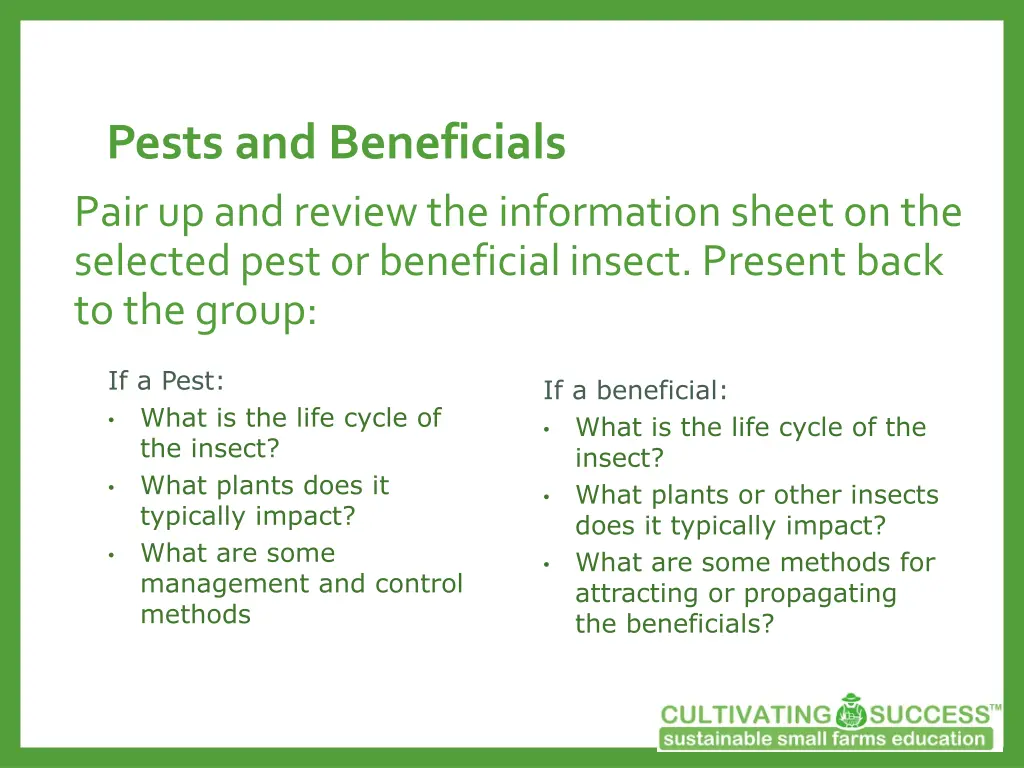 pests and beneficials pair up and review