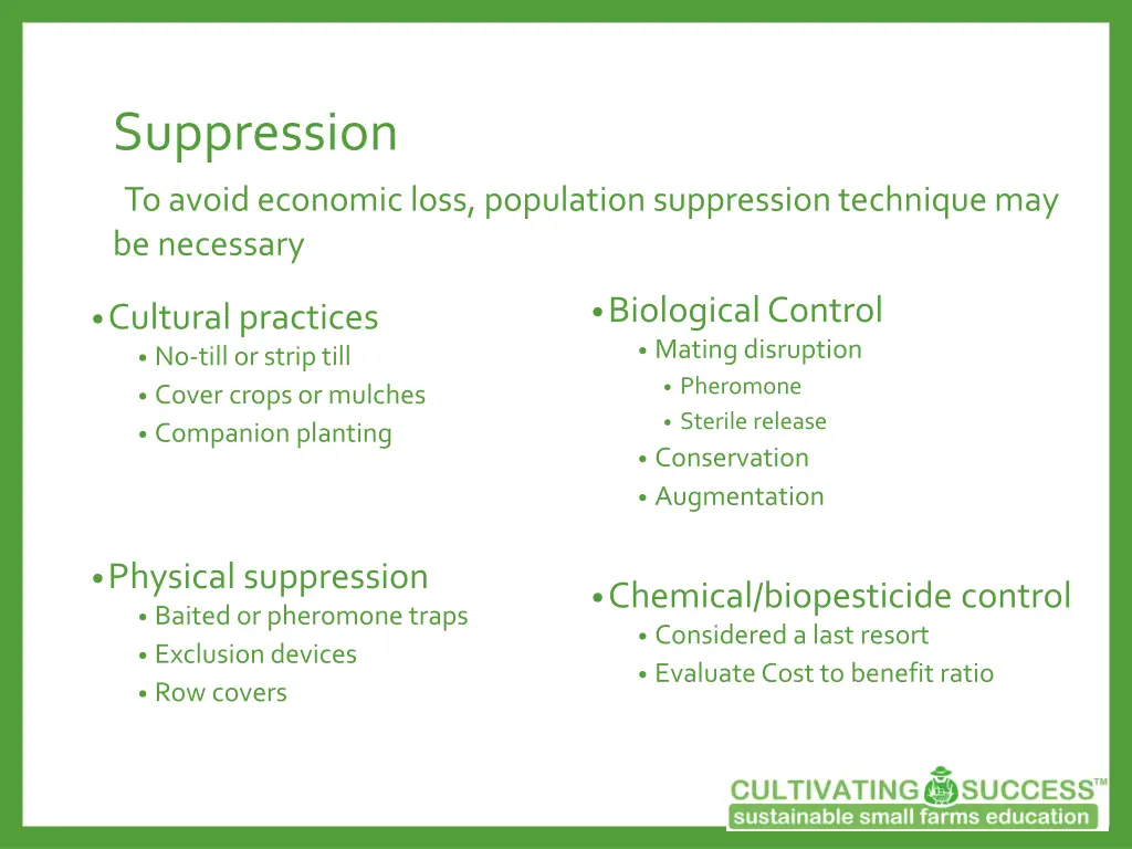 suppression to avoid economic loss population