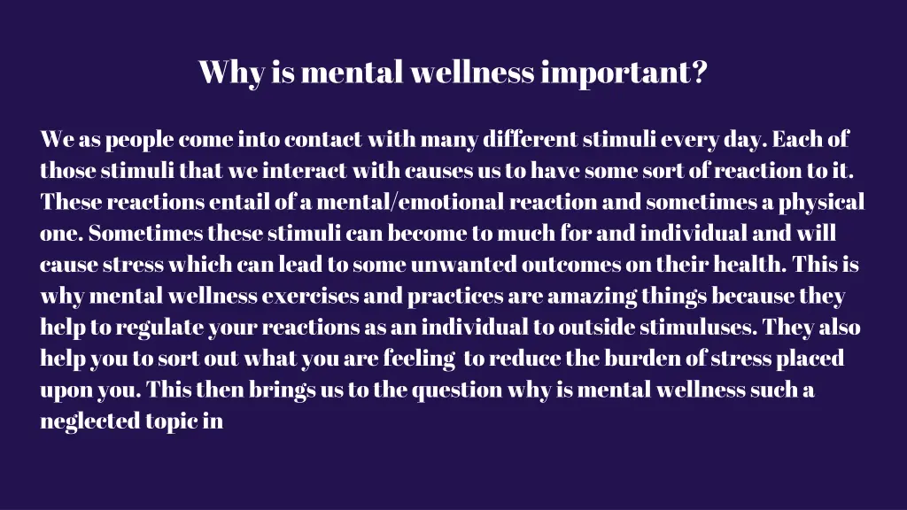 why is mental wellness important