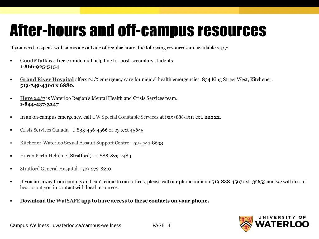 after hours and off campus resources