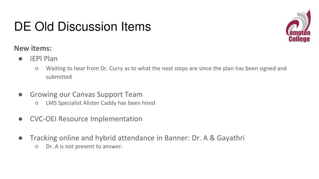 de old discussion items