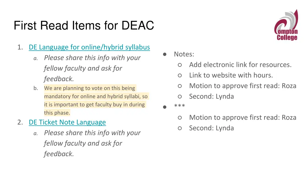 first read items for deac