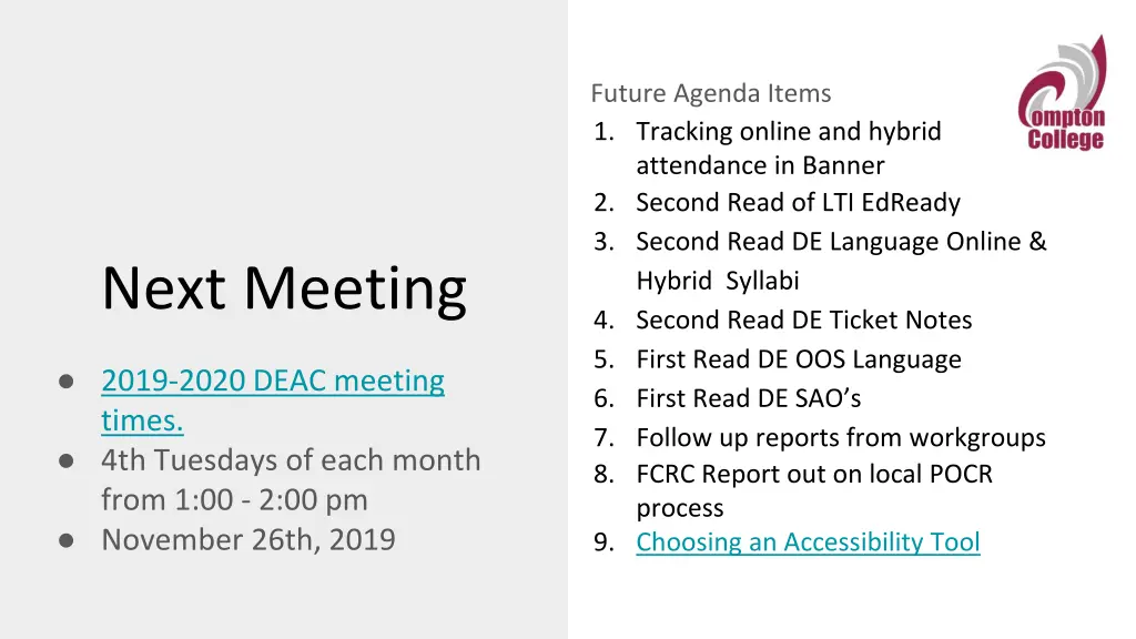 future agenda items