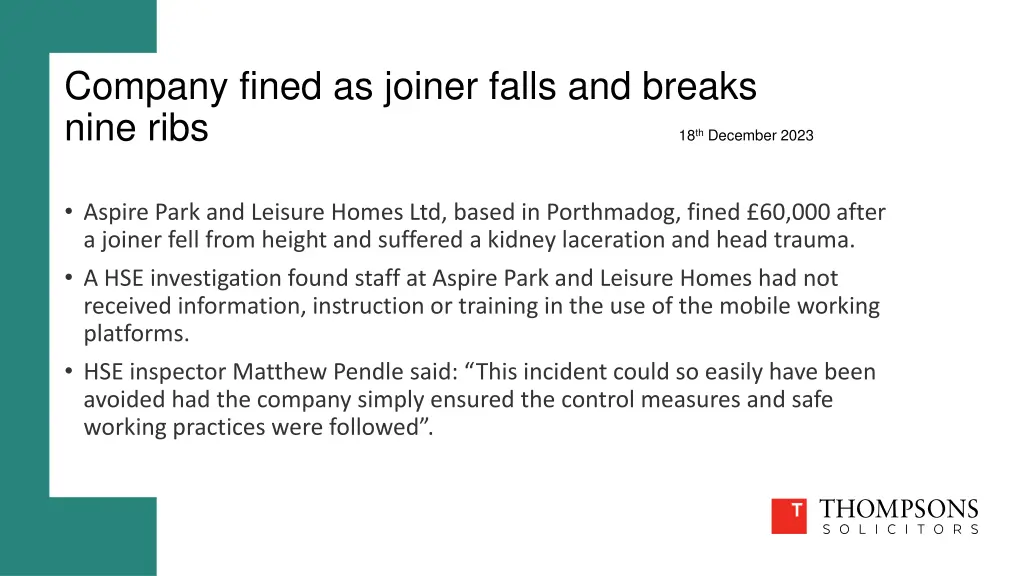 company fined as joiner falls and breaks nine ribs