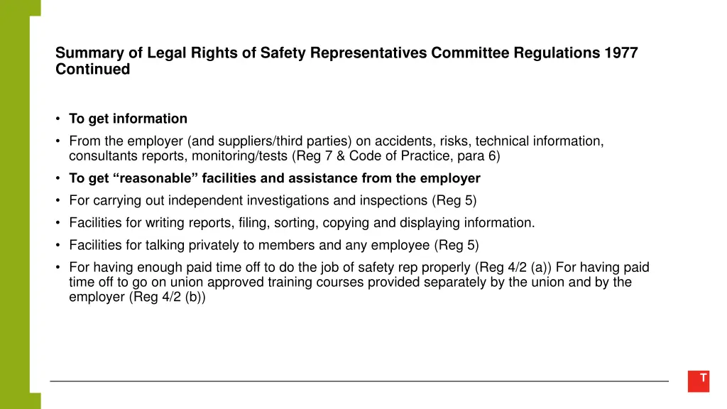 summary of legal rights of safety representatives 1