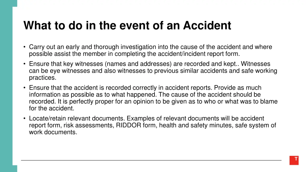 what to do in the event of an accident