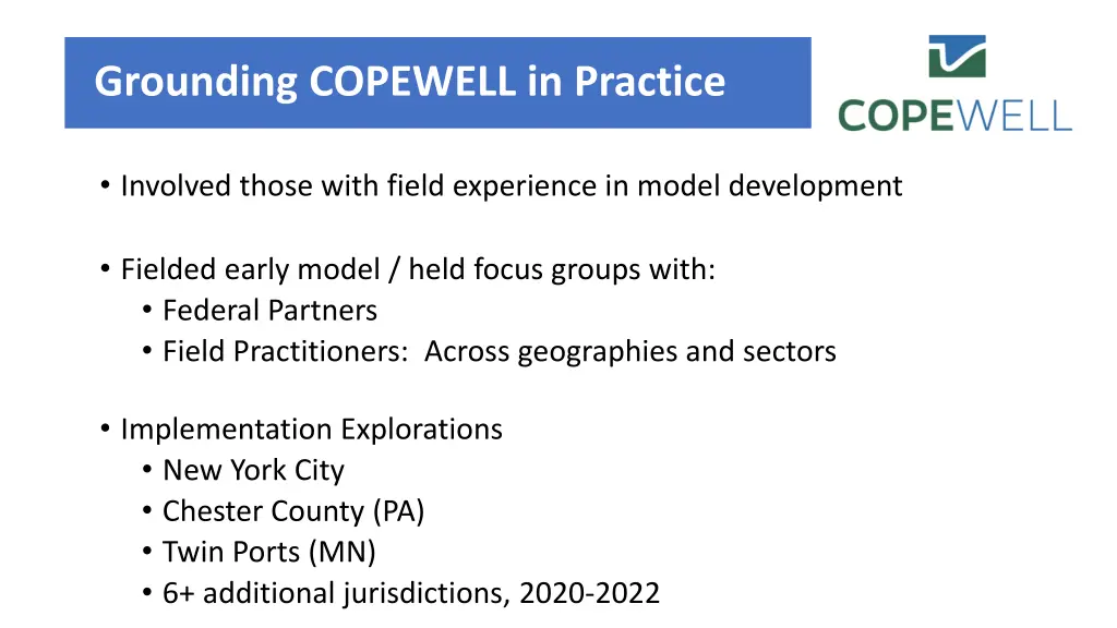 grounding copewell in practice