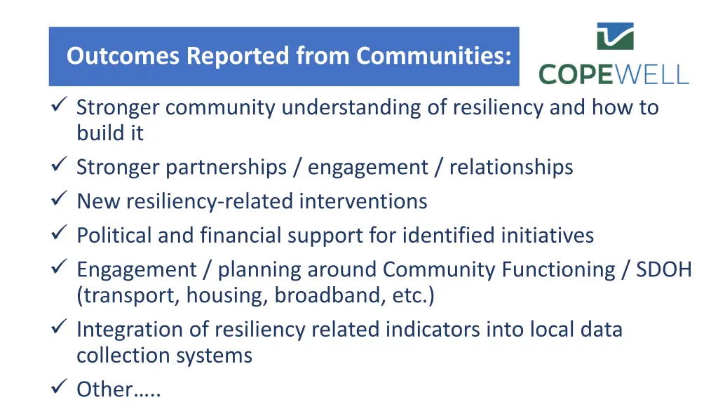 outcomes reported from communities