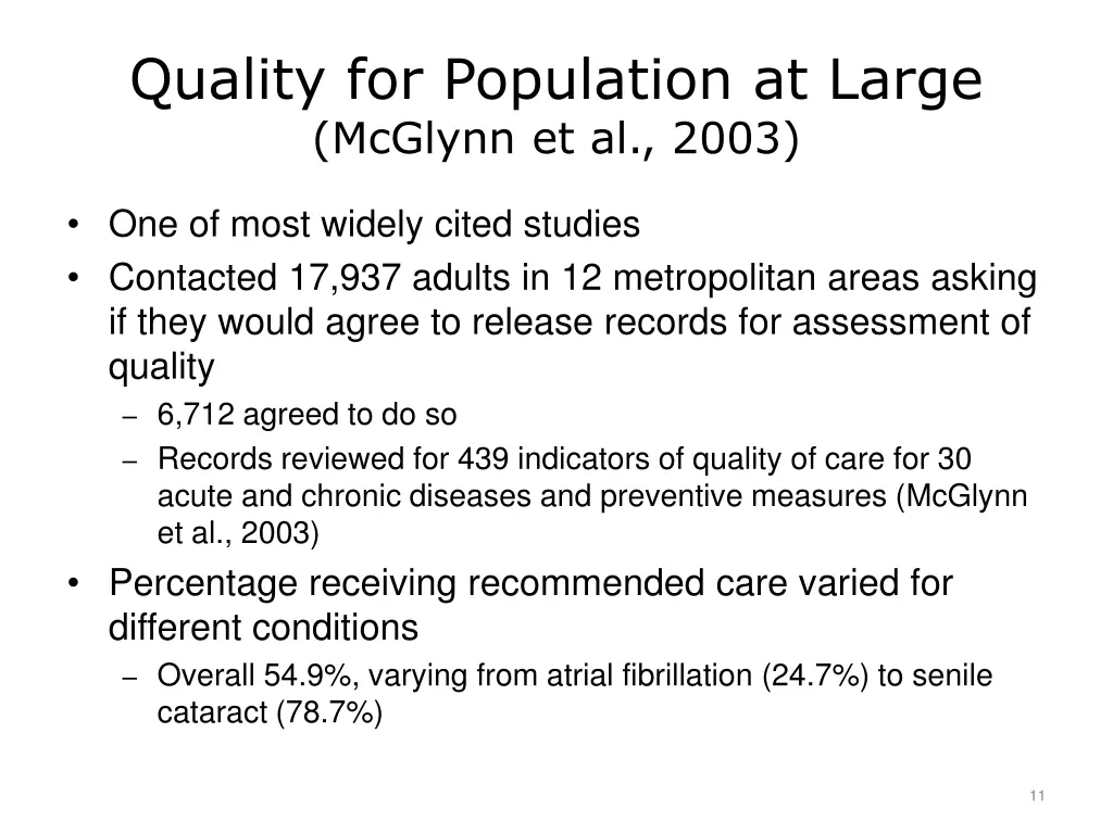 quality for population at large mcglynn et al 2003
