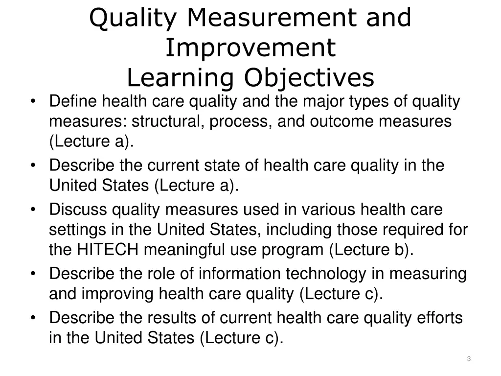 quality measurement and improvement learning