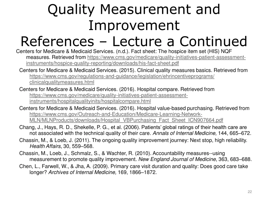 quality measurement and improvement references 1