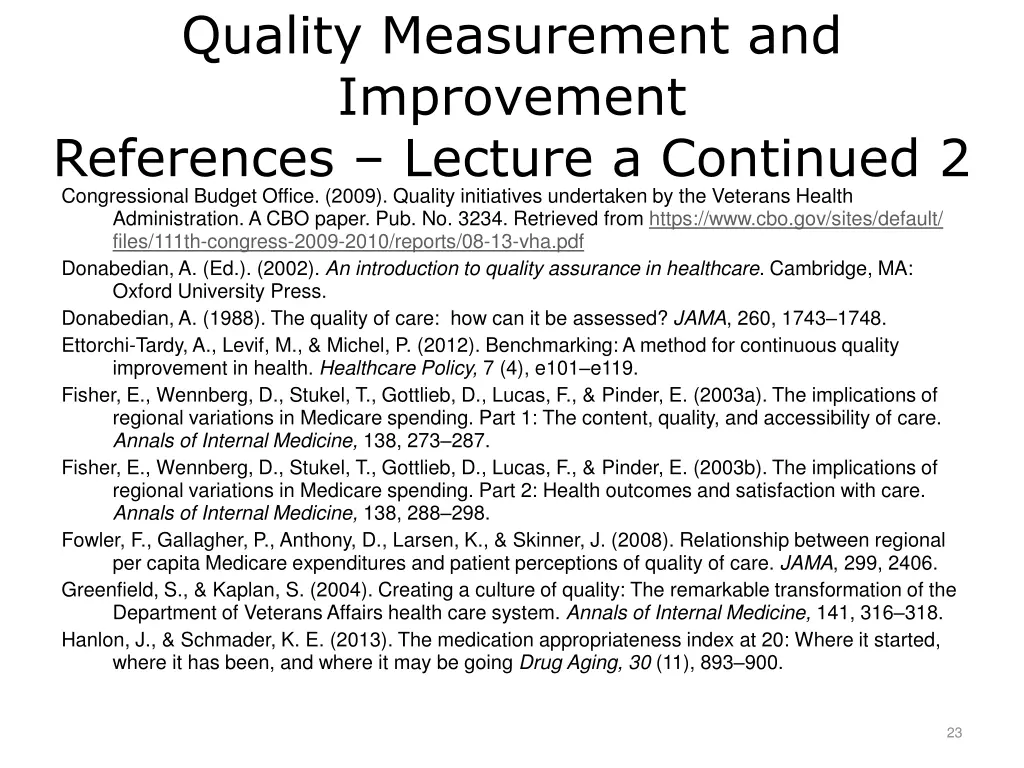 quality measurement and improvement references 2