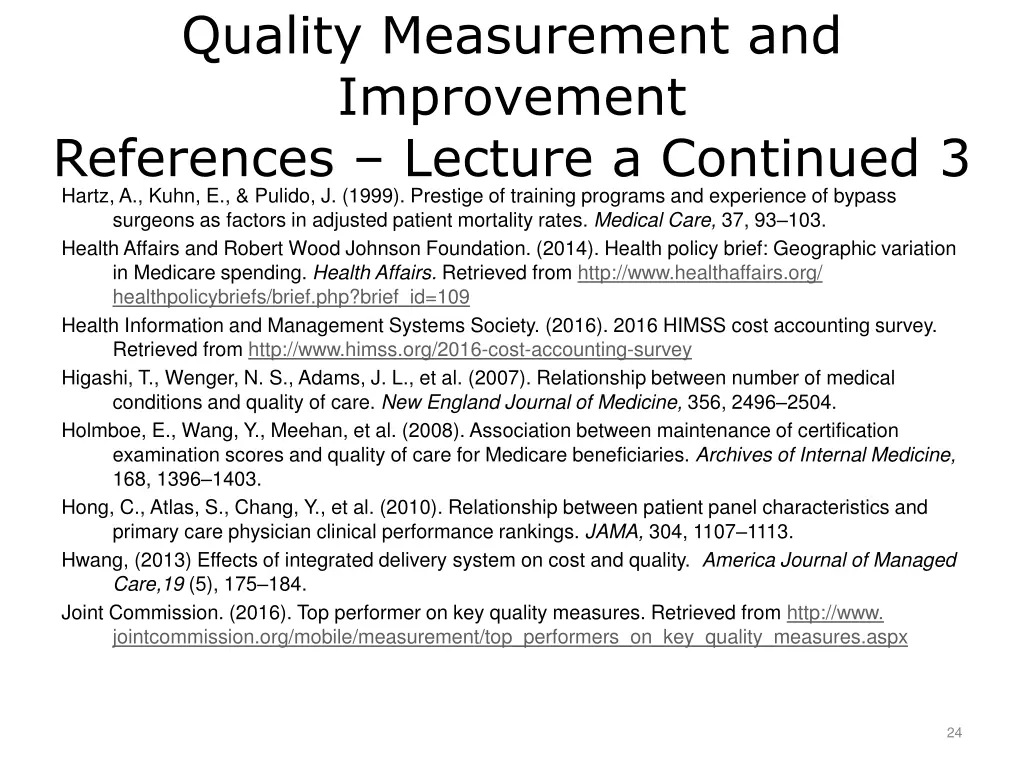 quality measurement and improvement references 3
