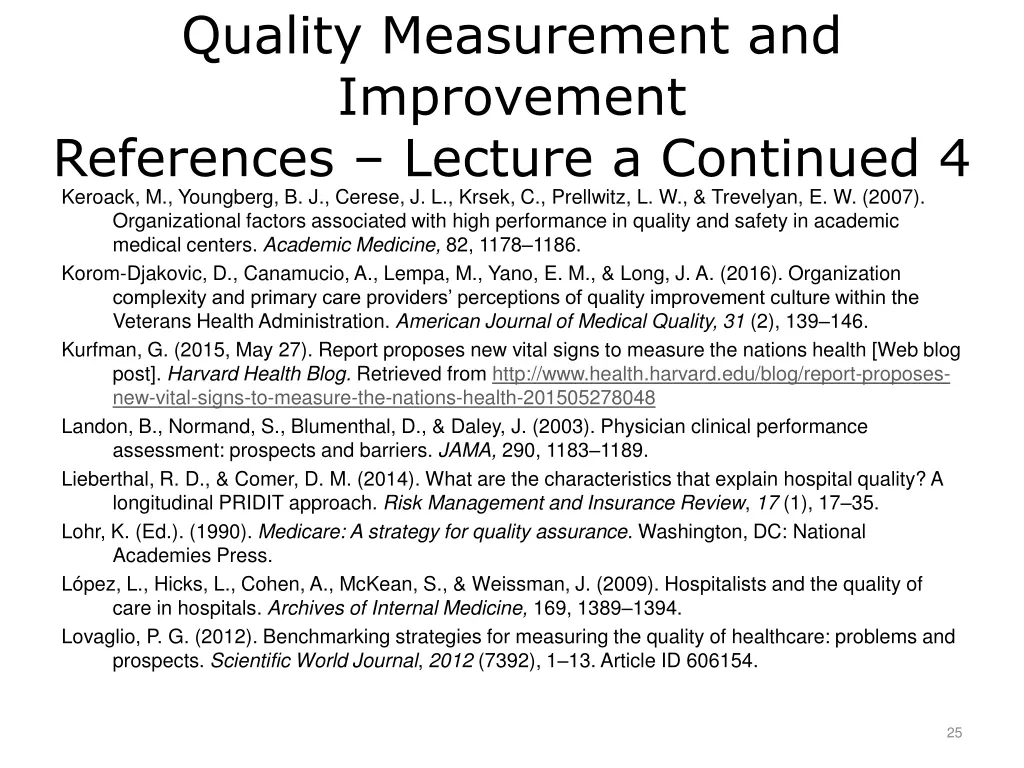quality measurement and improvement references 4