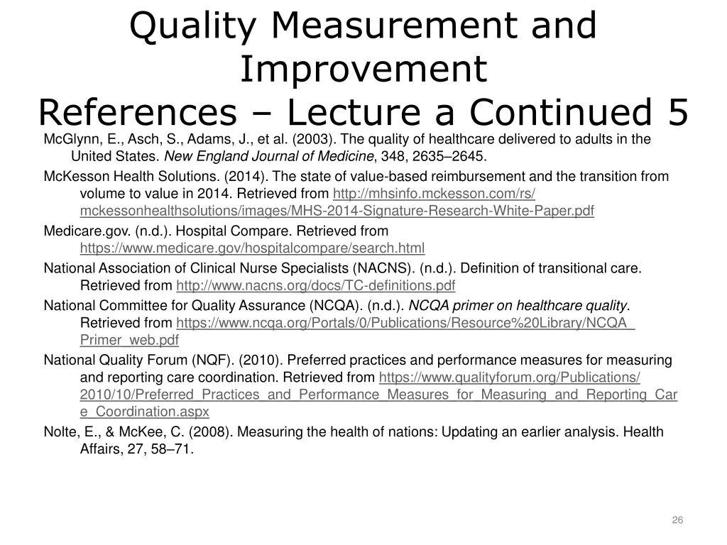 quality measurement and improvement references 5