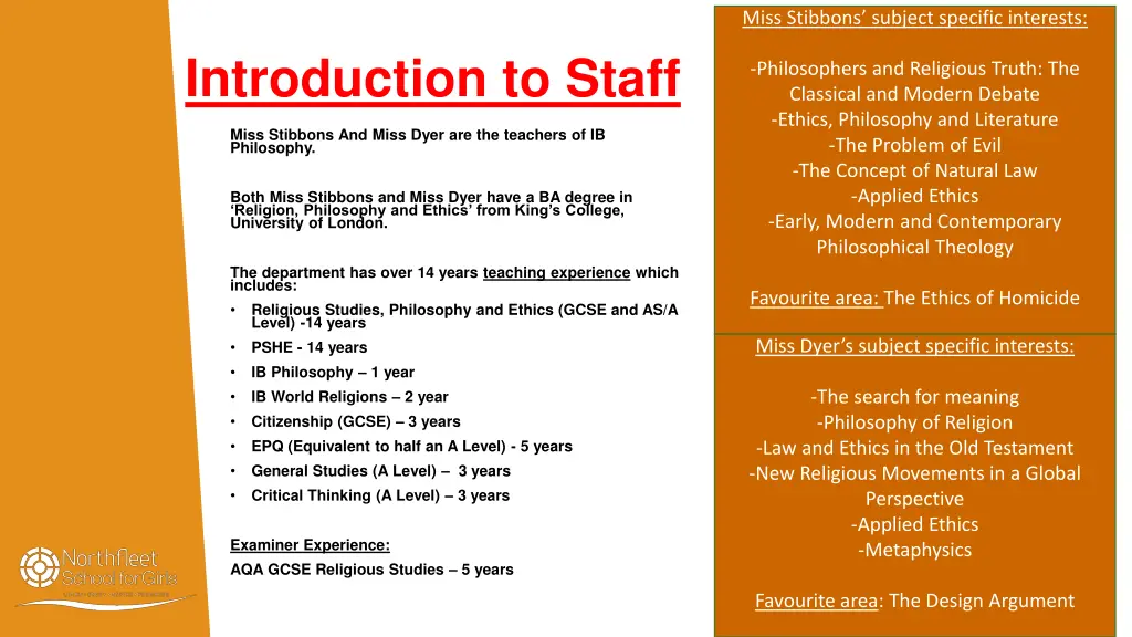 miss stibbons subject specific interests
