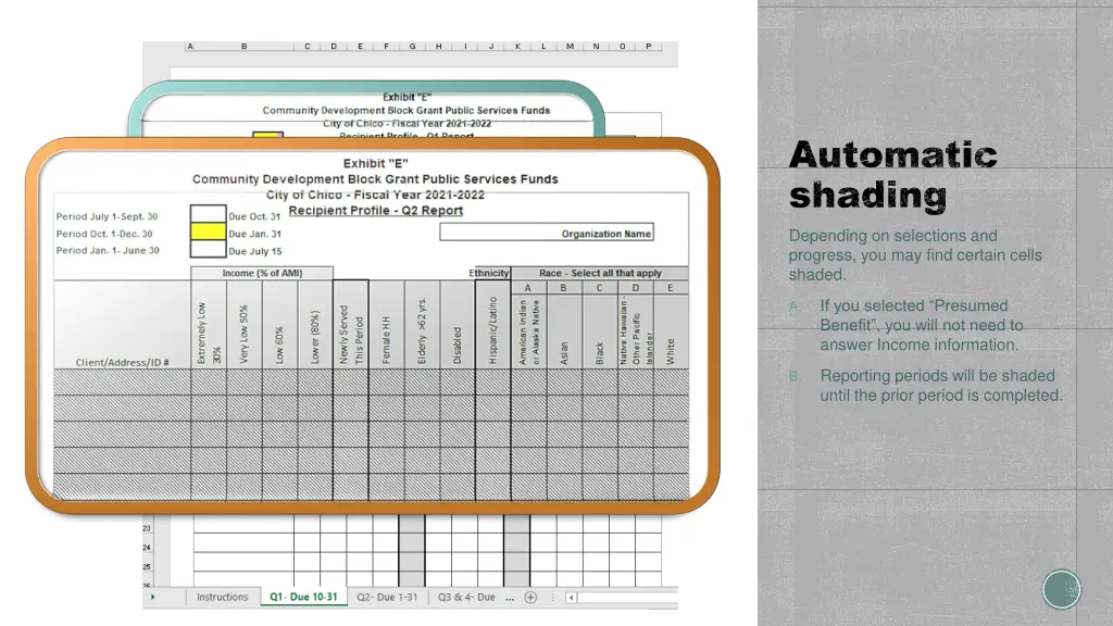 automatic shading depending on selections