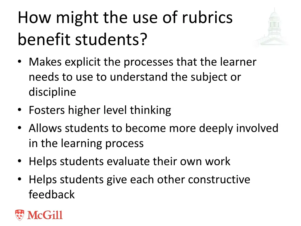 how might the use of rubrics benefit students