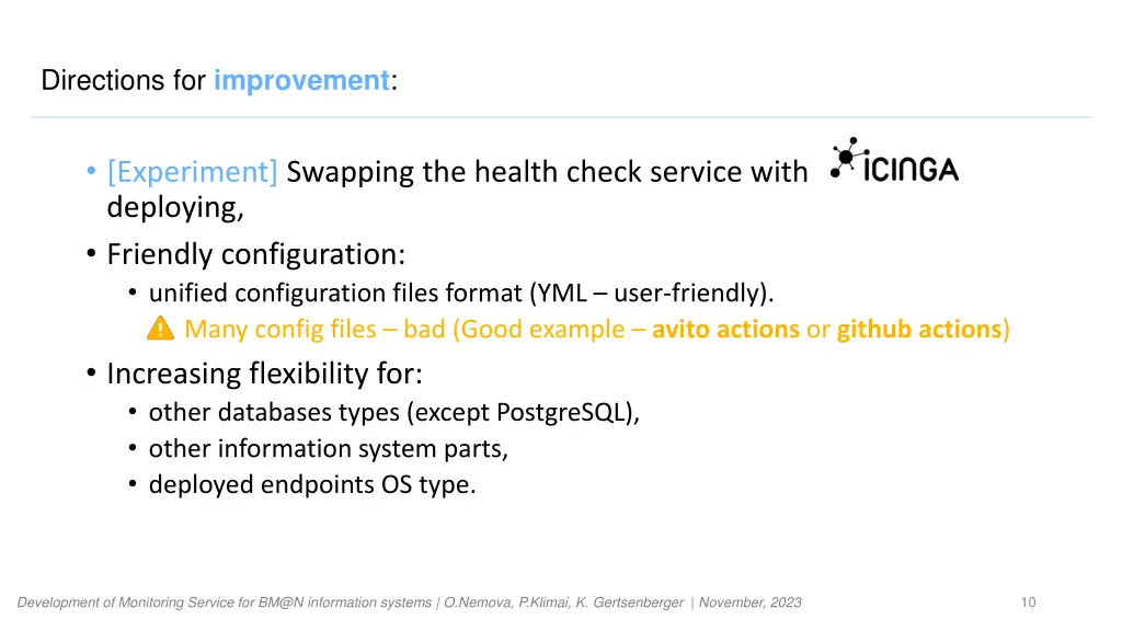 directions for improvement