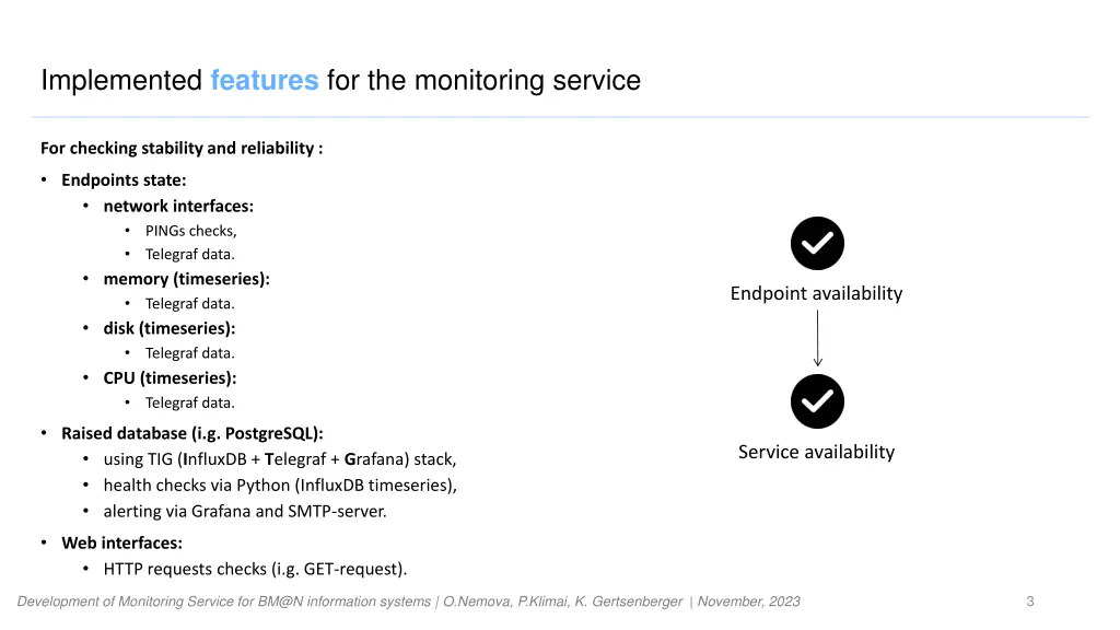 implemented features for the monitoring service