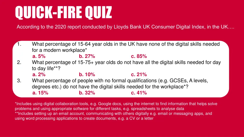 quick fire quiz according to the 2020 report