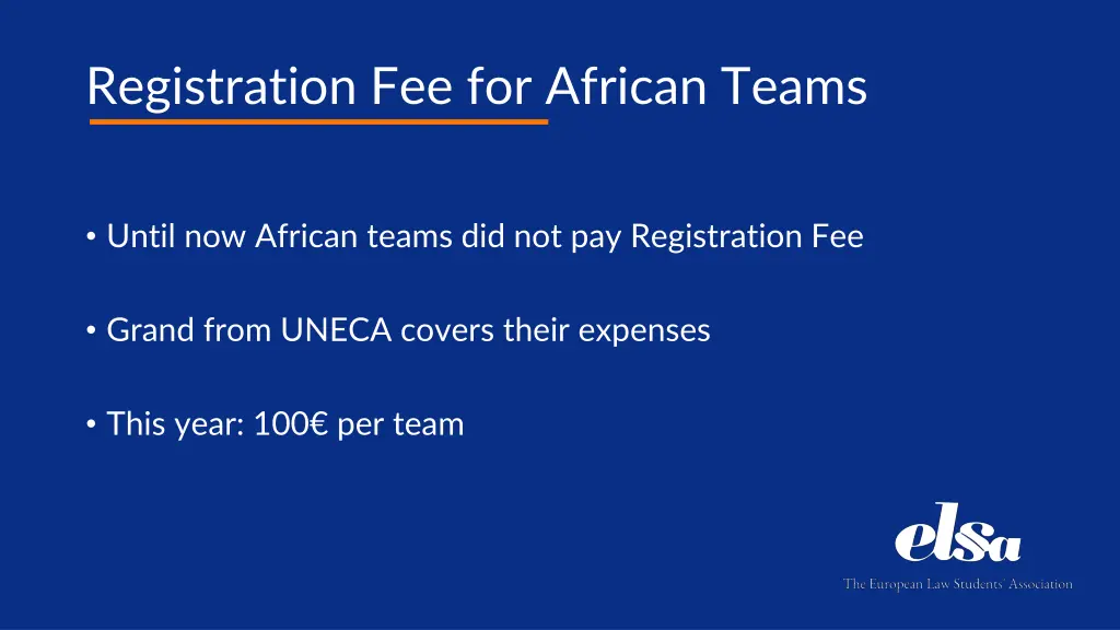 registration fee for african teams
