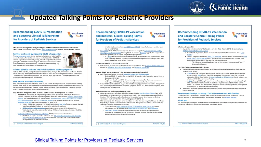 updated talking points for pediatric providers