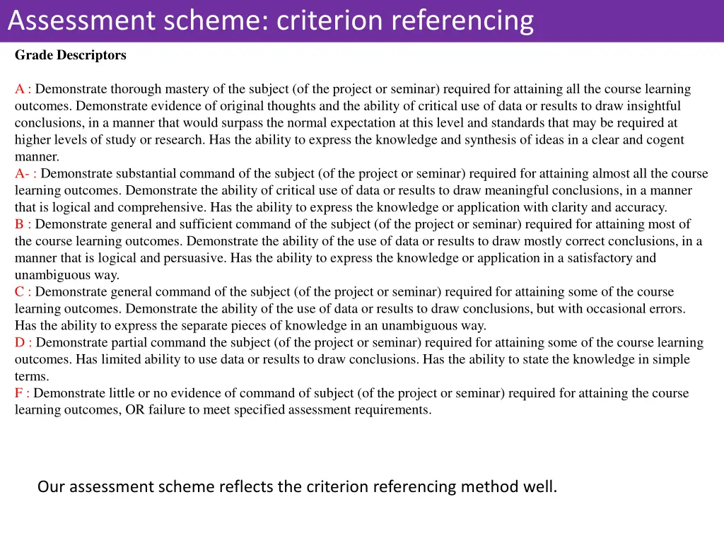 assessment scheme criterion referencing