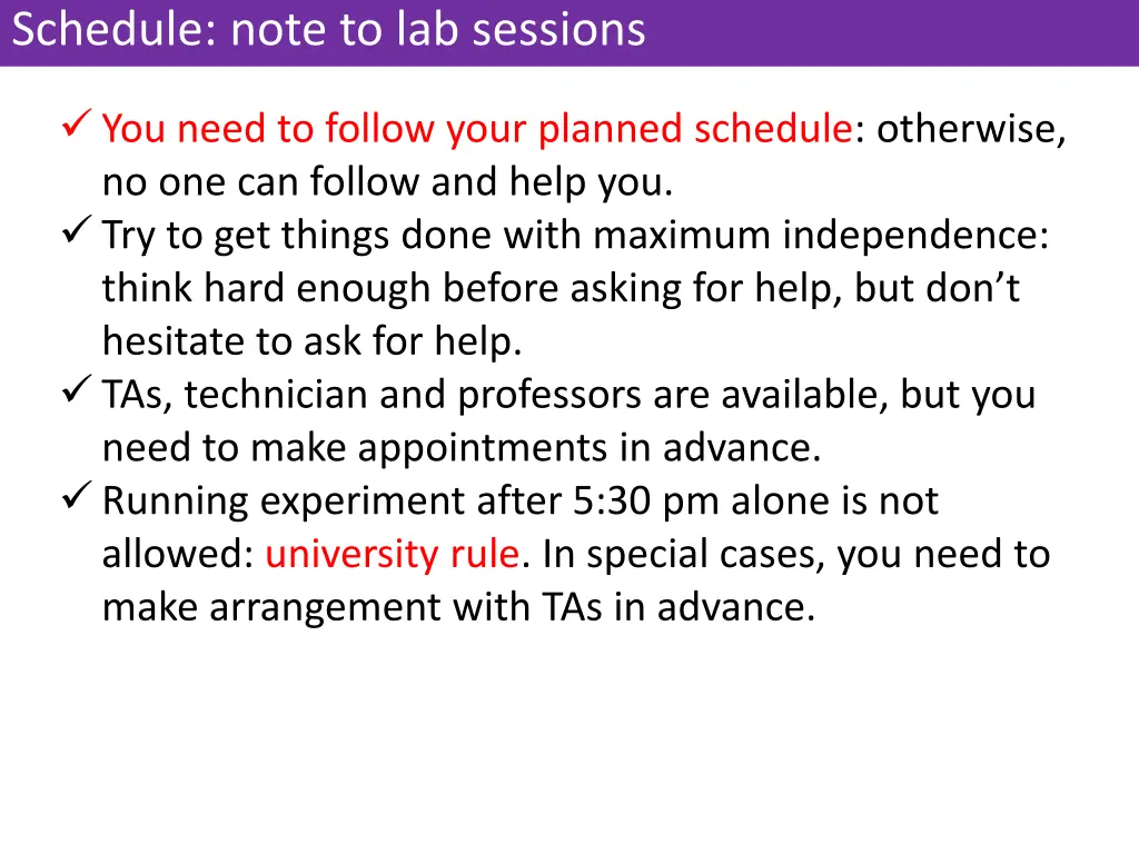 schedule note to lab sessions