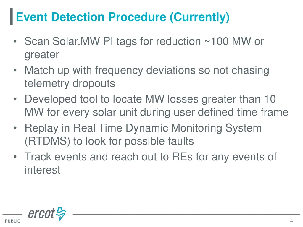 event detection procedure currently