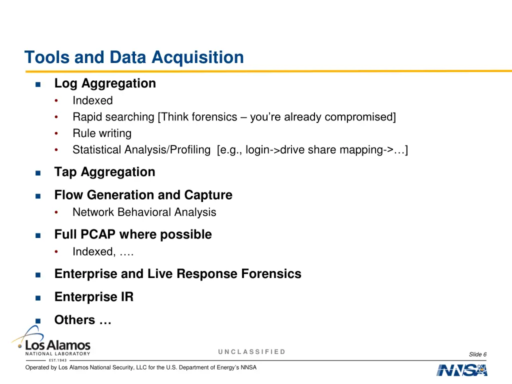 tools and data acquisition