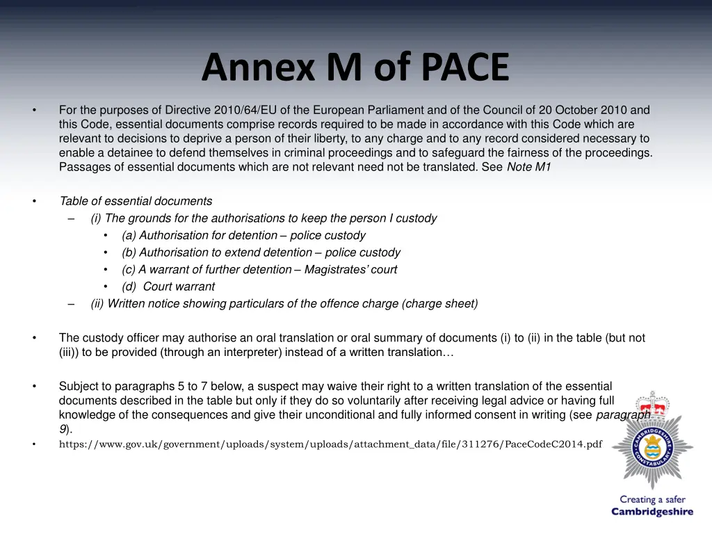 annex m of pace
