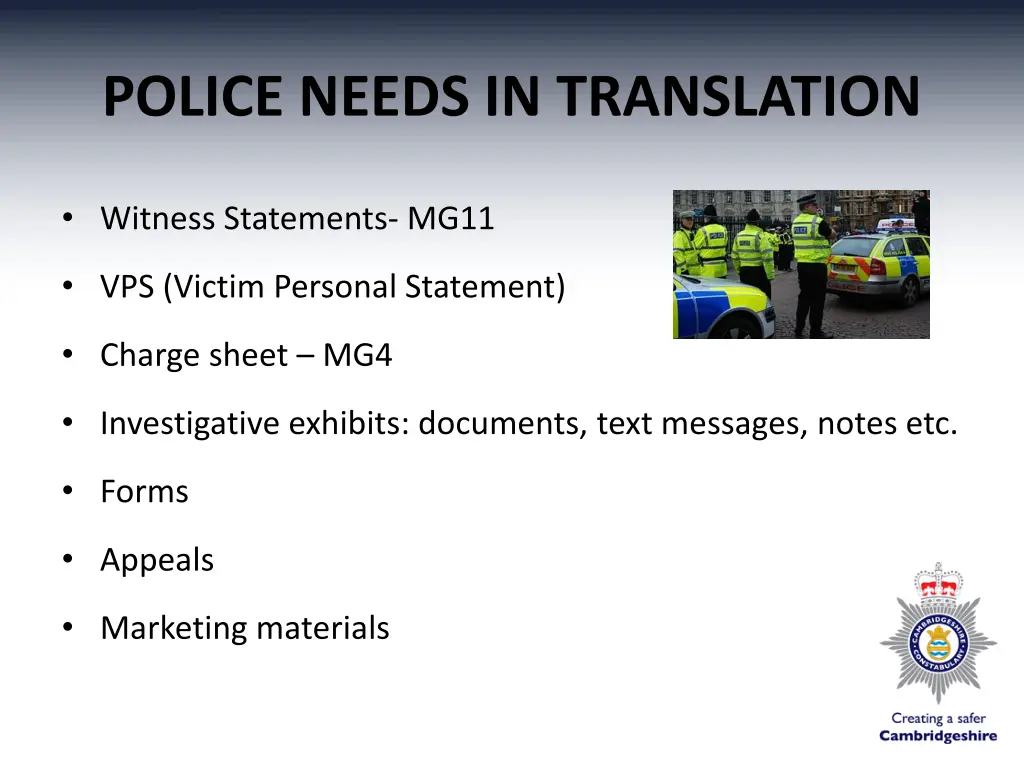 police needs in translation