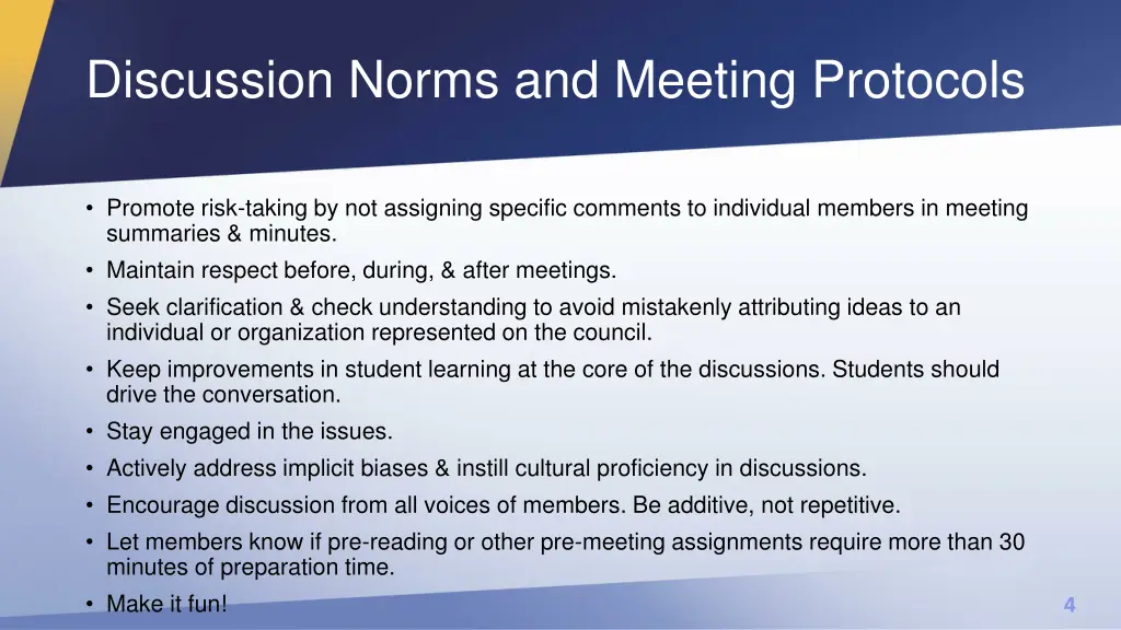 discussion norms and meeting protocols
