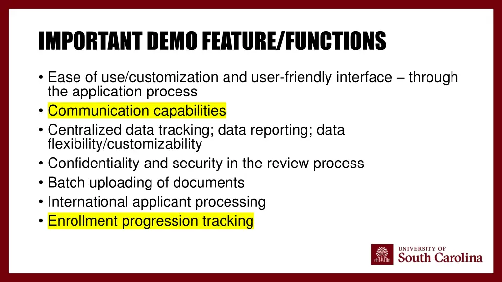 important demo feature functions 1