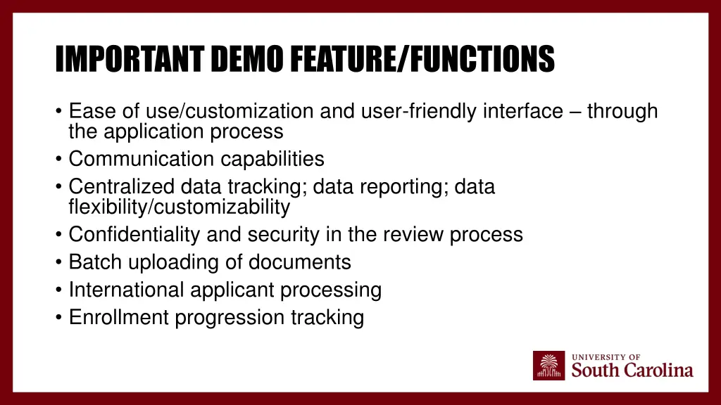 important demo feature functions