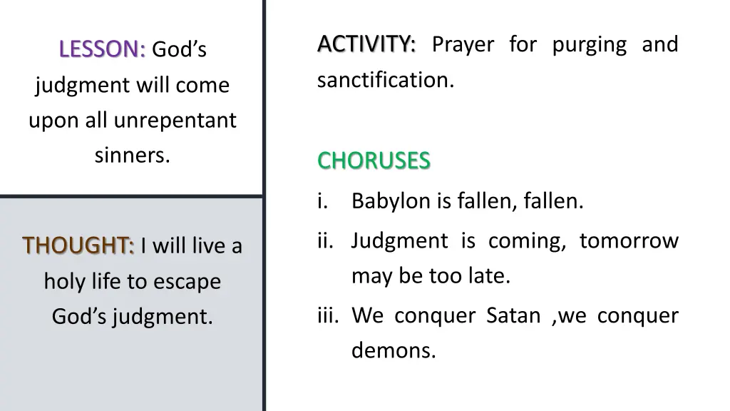 activity prayer for purging and sanctification