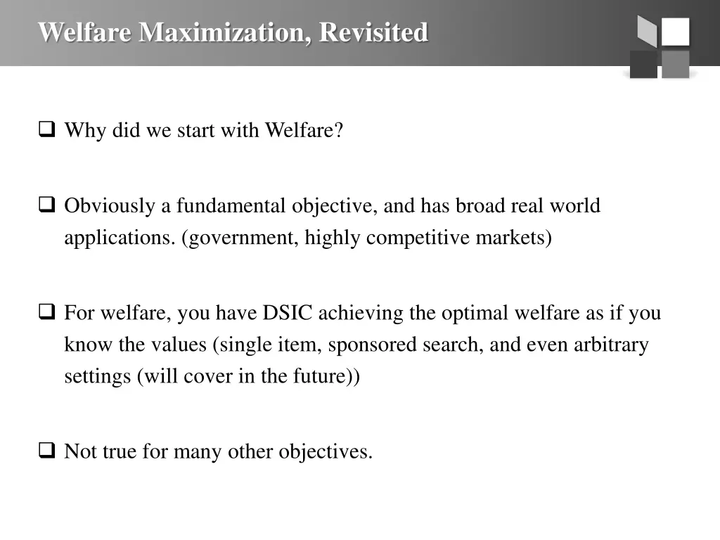 welfare maximization revisited