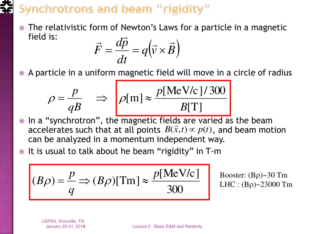 synchrotrons and beam rigidity