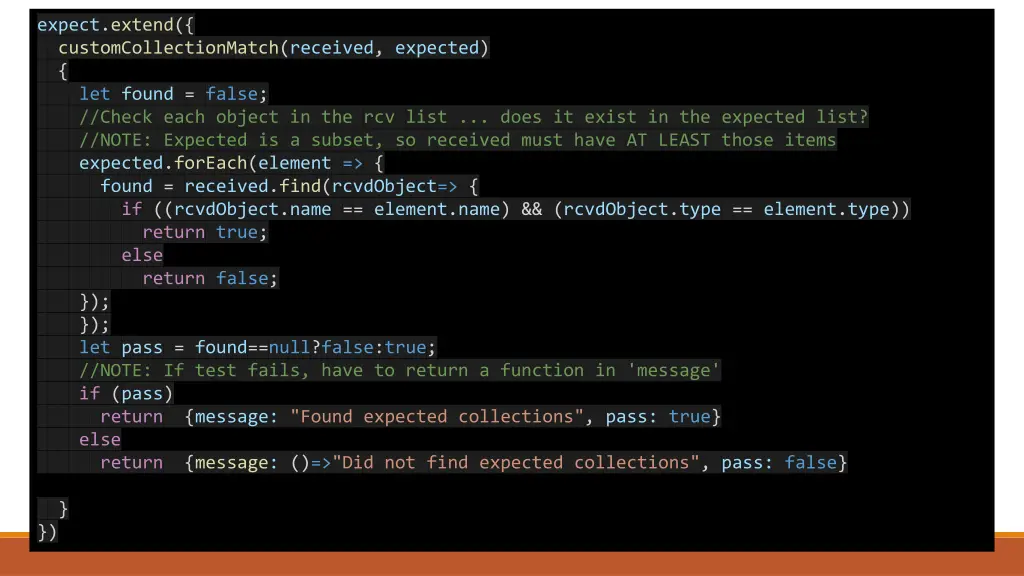 expect extend customcollectionmatch received