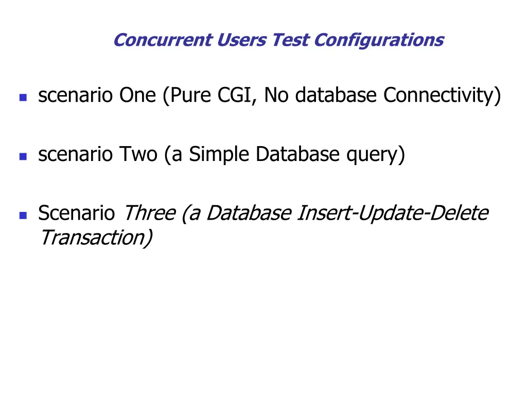 concurrent users test configurations