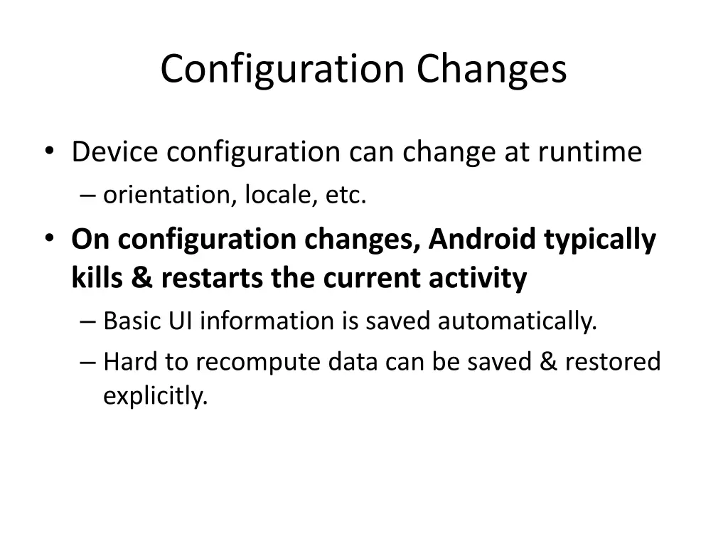configuration changes