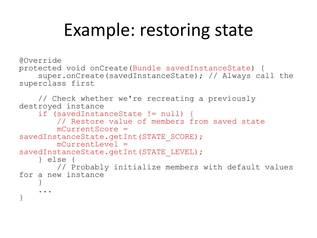 example restoring state