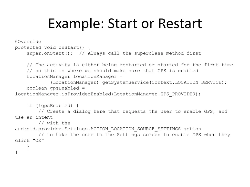 example start or restart